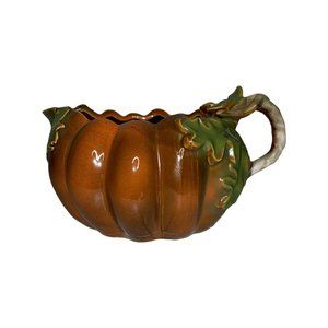 Thanksgiving Fall Ceramic Pumpkin Gravy Boay Handle Spout Heavy